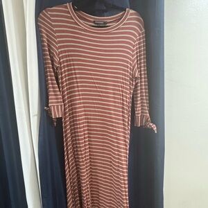 Women's Rust and Cream Striped Long Sleeve Dress